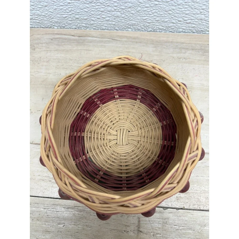 Vtg Set Of 2 Handwoven Baskets Doublewall With Beads Cherokee Style